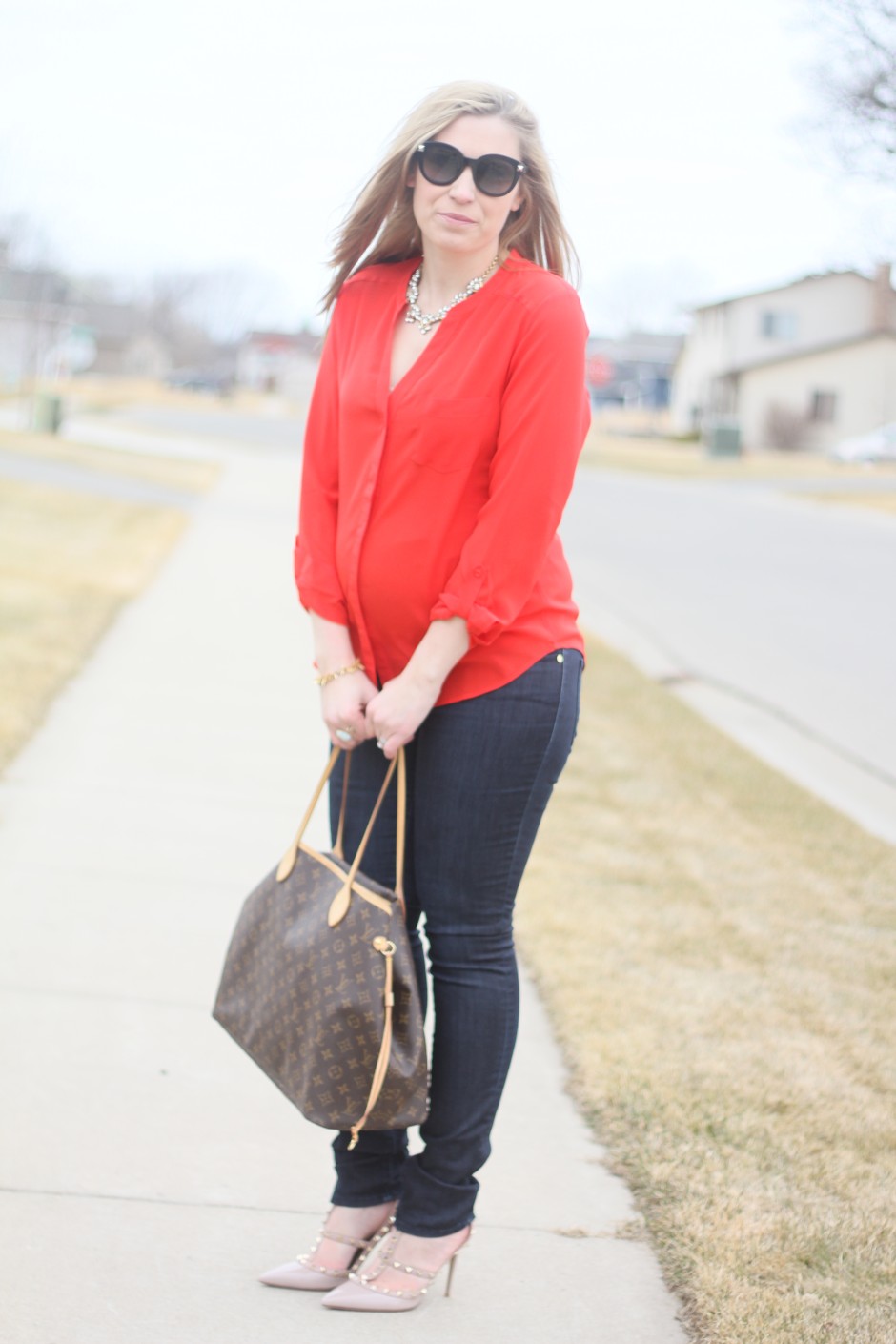 Red Blouse... - Pink and Navy StripesPink and Navy Stripes