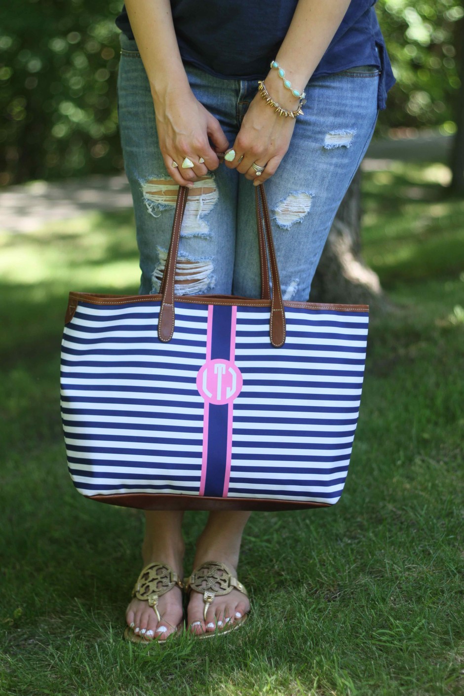 The Best Basic Tee... - Pink and Navy StripesPink and Navy Stripes