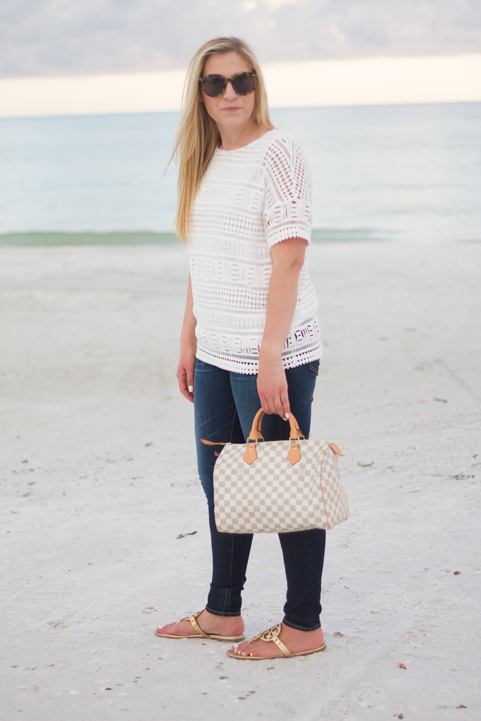 Lace Tee... - Pink and Navy StripesPink and Navy Stripes